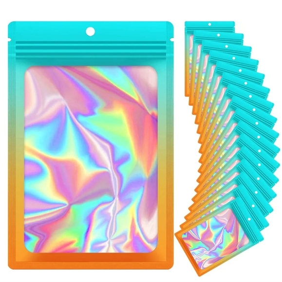 Bulk 5.5 x 7.8 Inch Holographic Mylar Gift Bags Hangover Kits Ombre Teal Orange - Picture 1 of 9